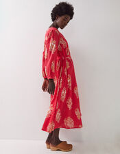 East Floral Print Belted Midi Dress, Red (RED), large