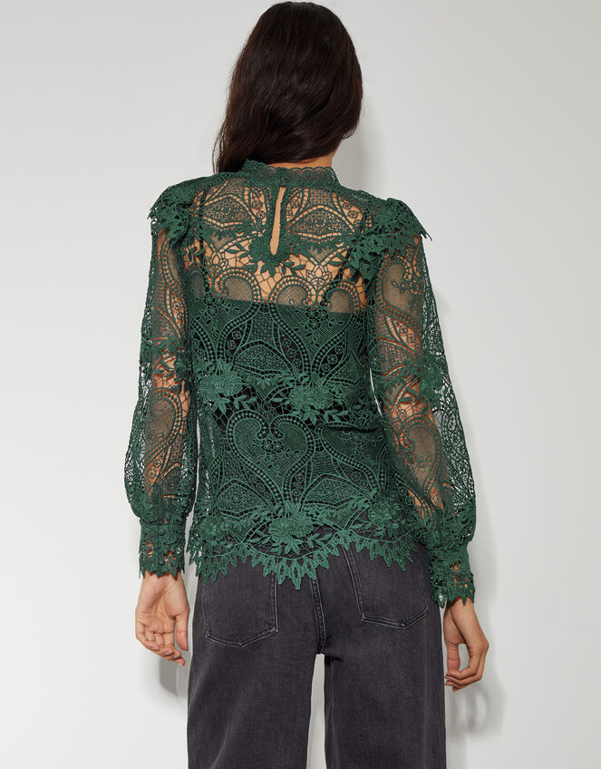Lucy Lace Long Sleeve Blouse, Teal (TEAL), large