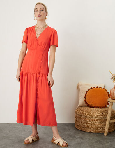 Orla Wrap Midi Dress in LENZING™ ECOVERO™  Orange, Orange (ORANGE), large