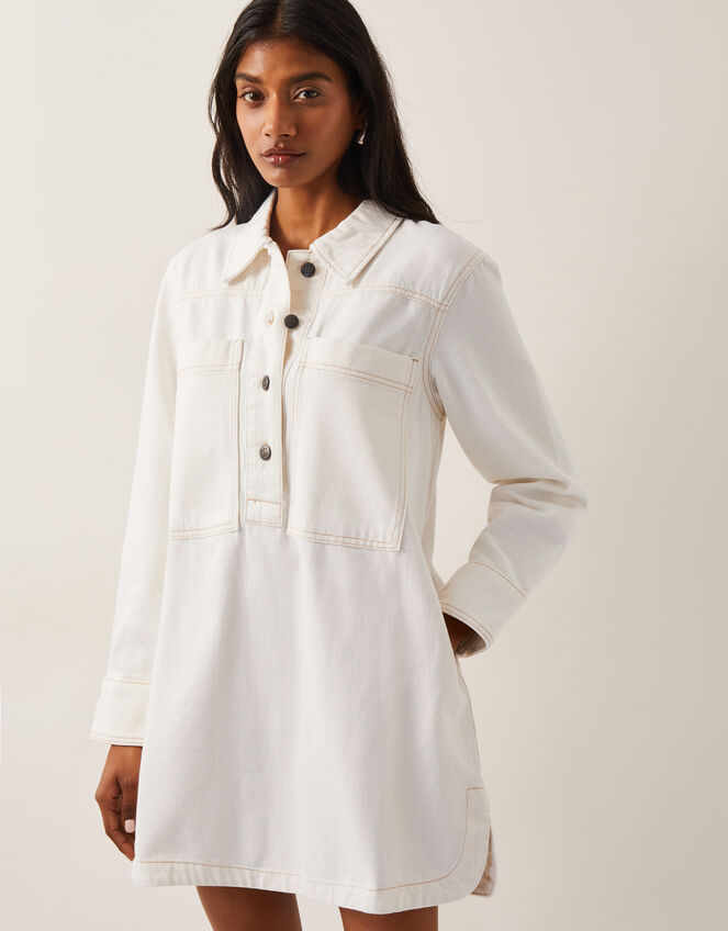 Nara Denim Tunic Shirt Dress, Natural (ECRU), large