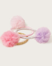 Mini Fluffy Pom-Pom Hairbands Set of Three, , large