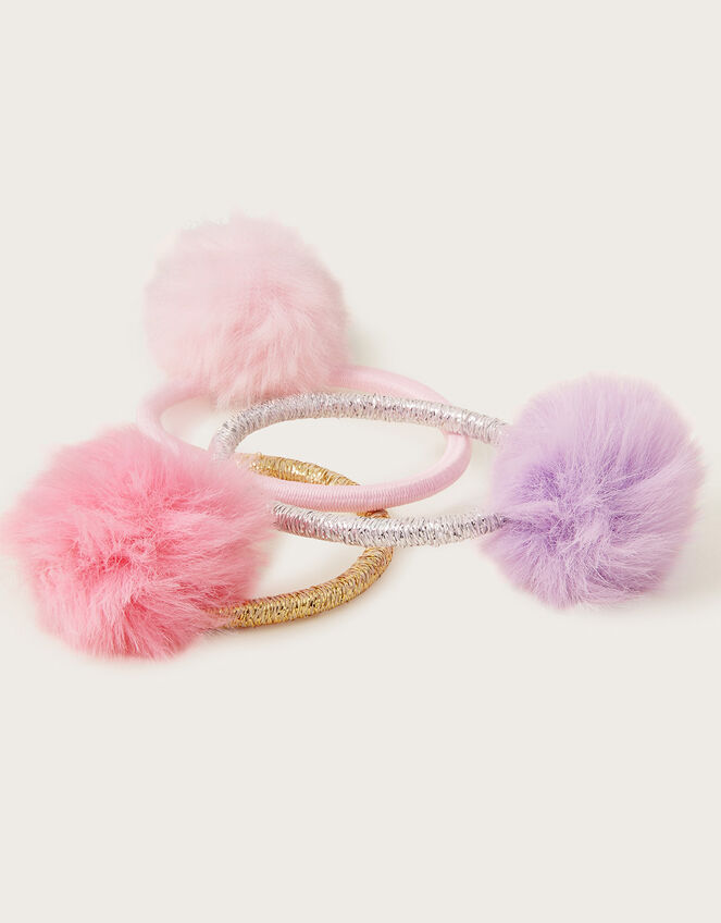 Mini Fluffy Pom-Pom Hairbands Set of Three, , large