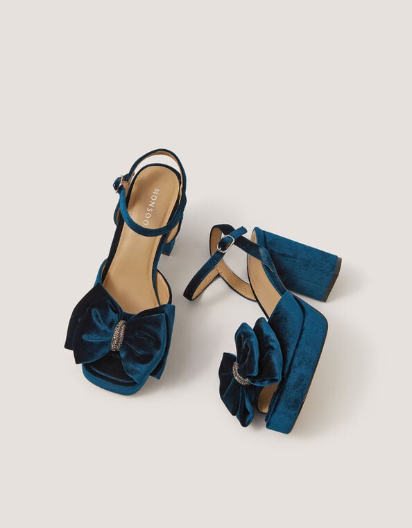 Roxi Bow Velvet Platform Heels, Teal (TEAL), large