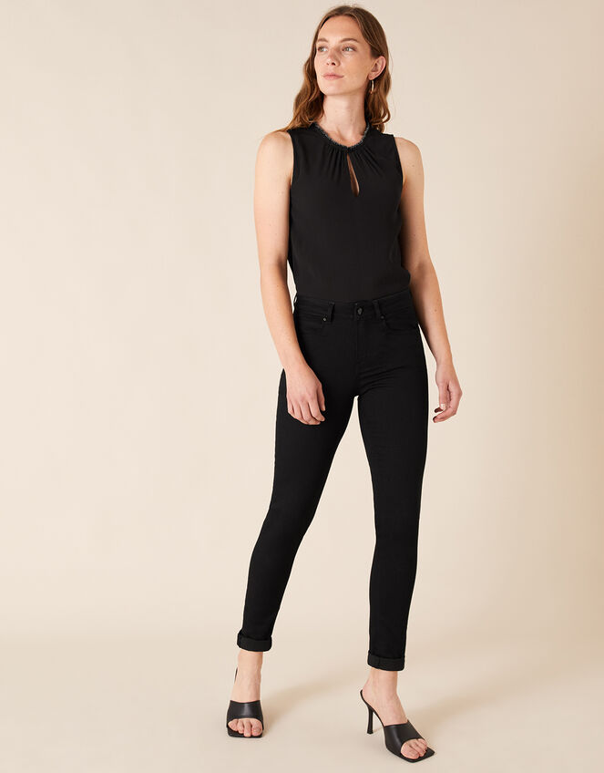 Embellished Neck Tank Top with LENZING™ ECOVERO™, Black (BLACK), large