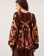 Samara Balloon Sleeve Floral Blouse, Brown (CHOCOLATE), large