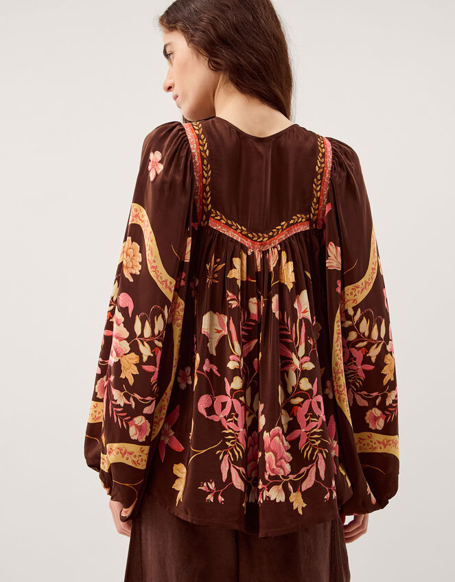 Samara Balloon Sleeve Floral Blouse, Brown (CHOCOLATE), large