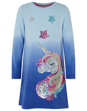 Callie Sequin Unicorn Sweat Dress, Blue (BLUE), large