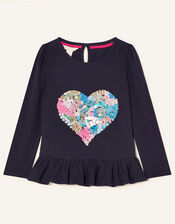 Embellished Heart Long Sleeve Top , Blue (NAVY), large