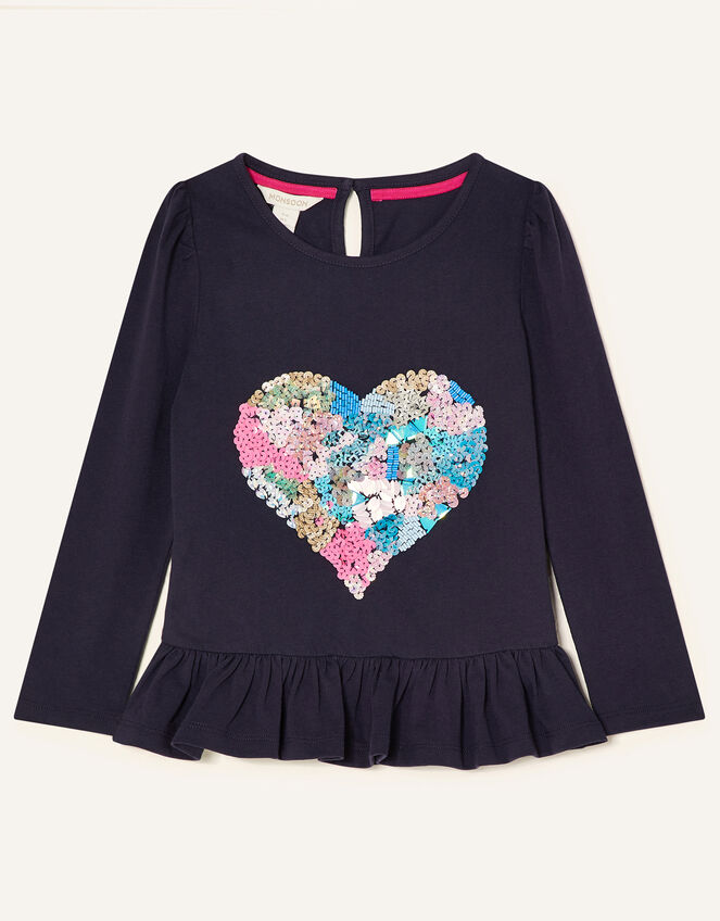Embellished Heart Long Sleeve Top , Blue (NAVY), large