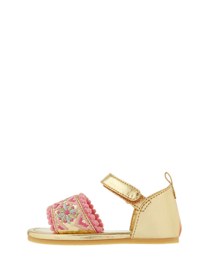 Baby Emily Embroidered Walker Sandals, Gold (GOLD), large