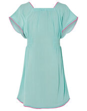 Floral Embroidered Kaftan Dress, Blue (TURQUOISE), large