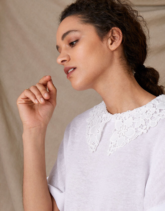 Short Sleeve Collar Jumper in Linen Blend, Ivory (IVORY), large