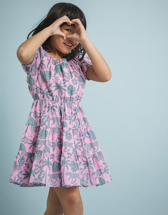 Short Sleeve Safari Print Dress, Pink (PALE PINK), large