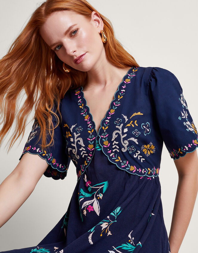 Maya Floral Embroidered Midi Dress, Blue (NAVY), large