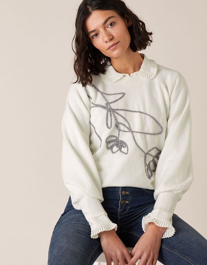 Flower Cornelli Knit Jumper, Ivory (IVORY), large