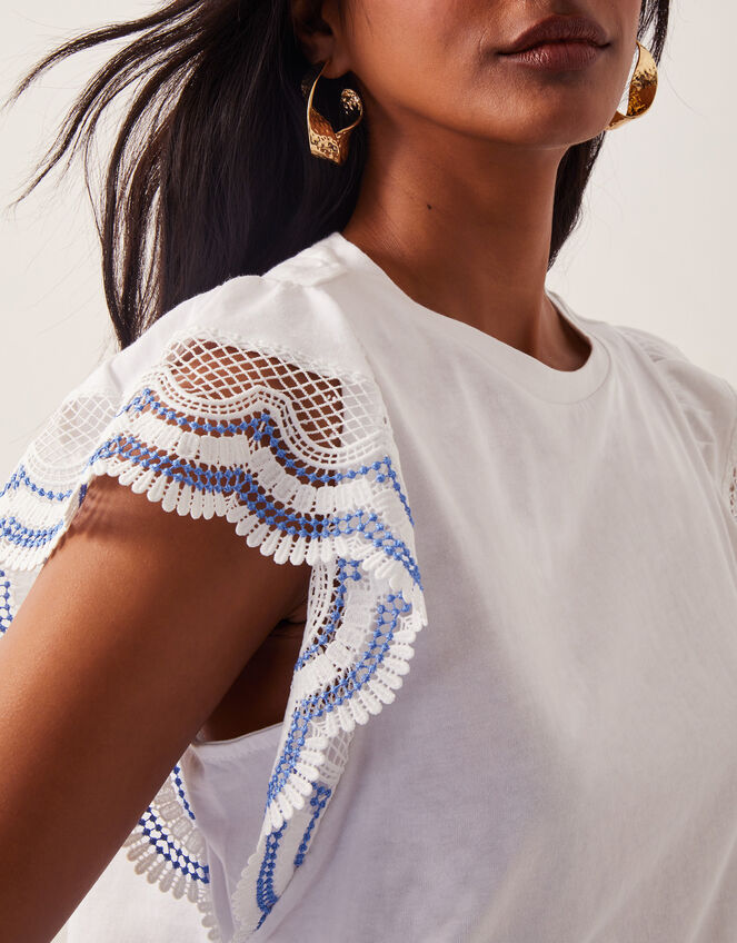 India Embroidered Flutter-Sleeve Top, Ivory (IVORY), large