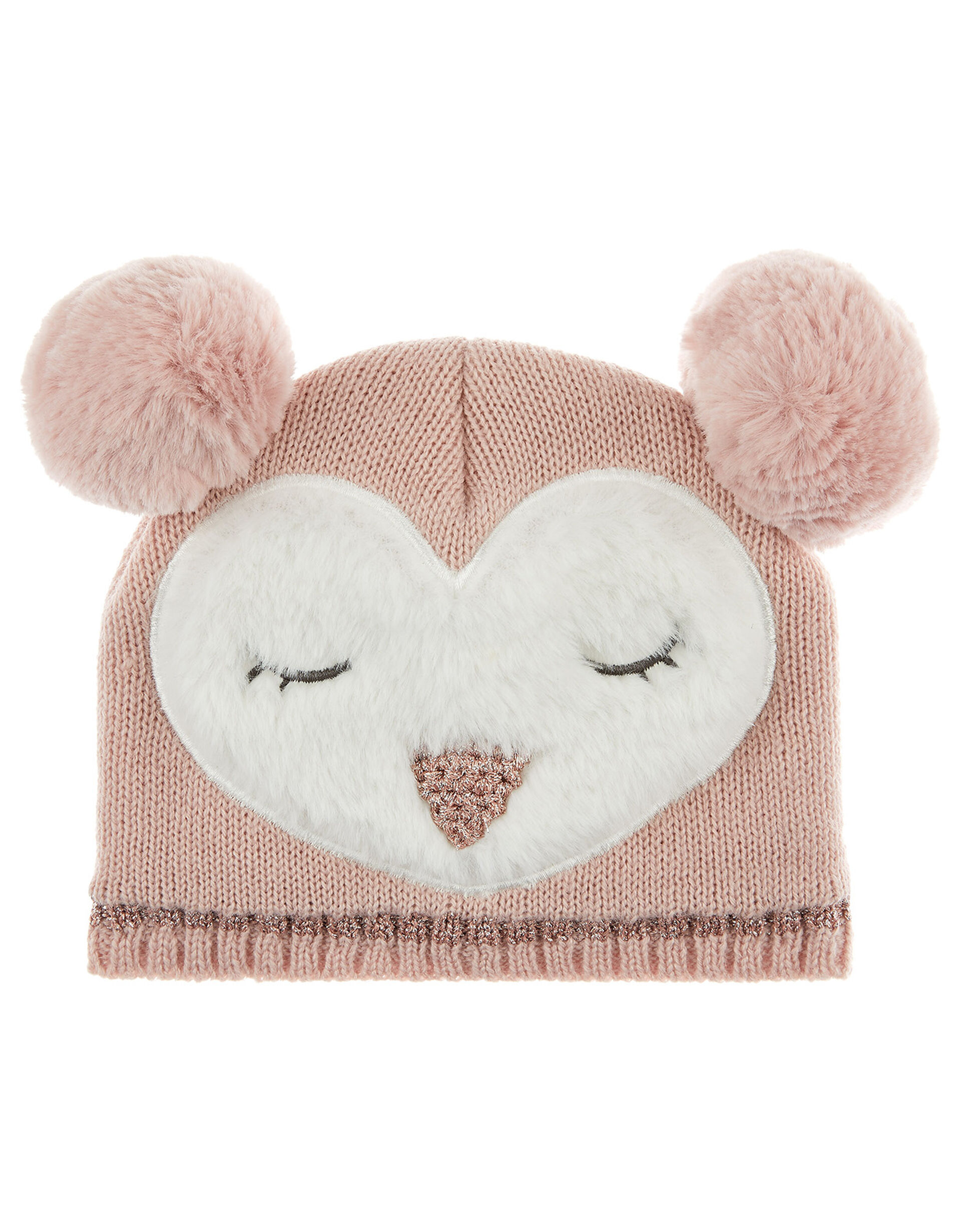 Baby Pom-Pom Owl Knit Beanie, Pink (PINK), large