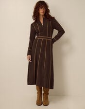 Zola Stripe Knit Midi Dress, Brown (CHOCOLATE), large