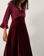 Dua Polka Dot Velvet Midi Dress, Red (BERRY), large
