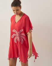 Katie Embroidered Tassel Kaftan, Orange (CORAL), large
