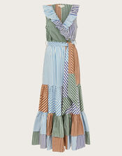 Carrie Stripe Ruffle Dress, Blue (BLUE), large