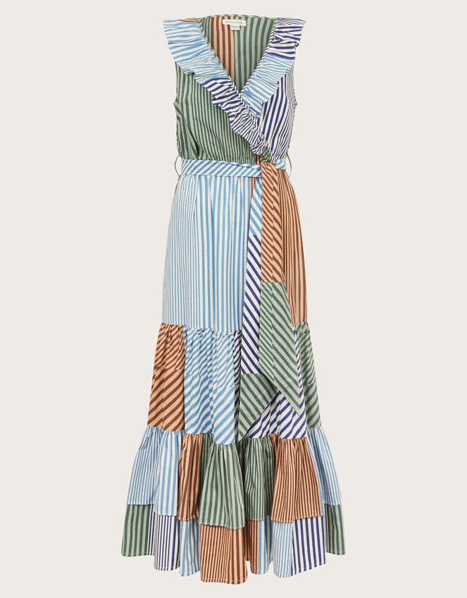 Carrie Stripe Ruffle Dress, Blue (BLUE), large