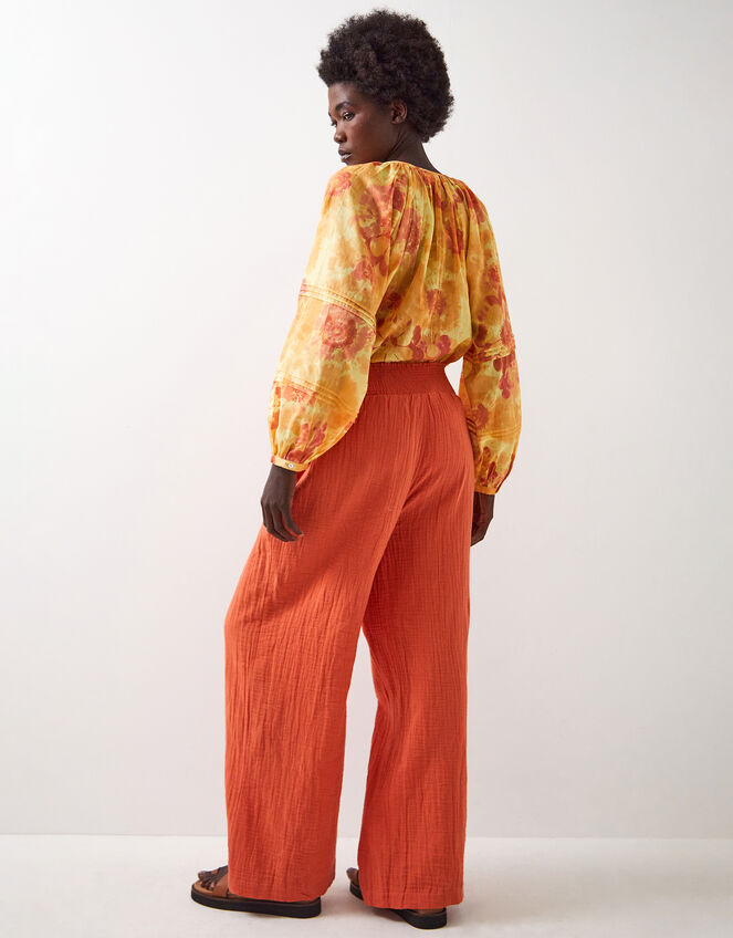 East Stephanie Crinkled Cotton Trousers, Orange (ORANGE), large
