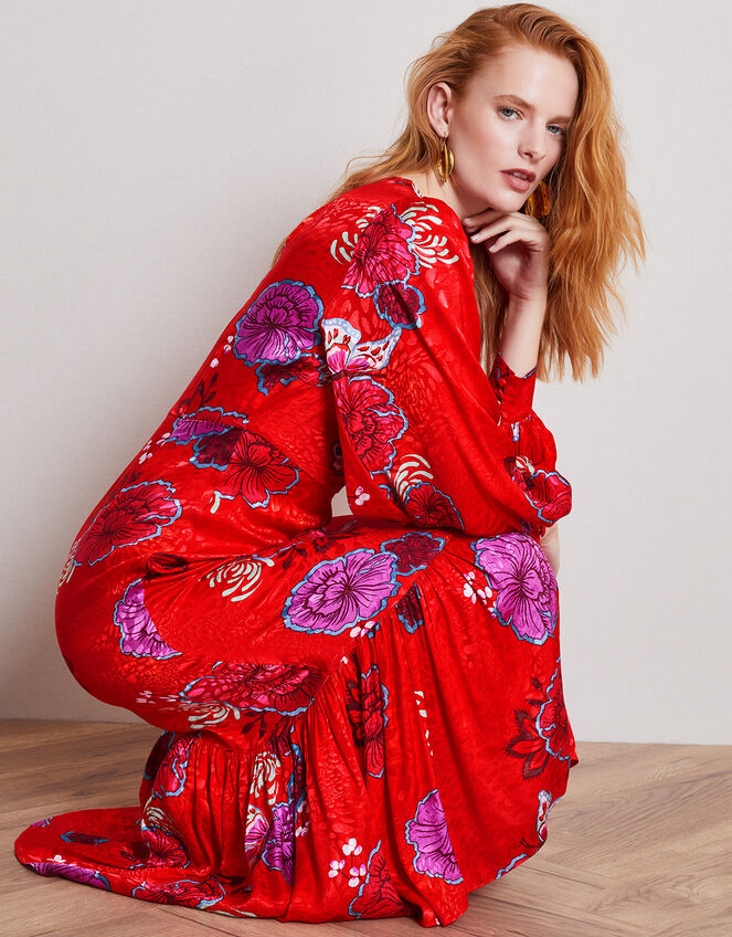 Esme Floral Tea Dress, Red (RED), large
