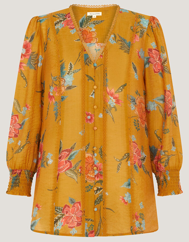 Rosaleigh V-Neck Floral Blouse Yellow
