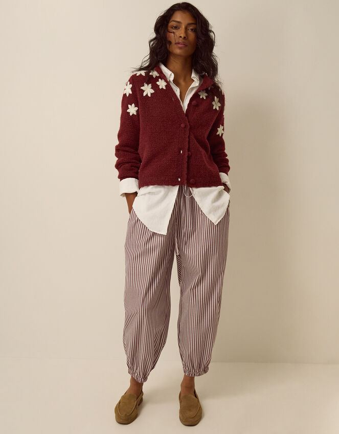 Erin Floral Embroidered Cardigan, Red (BURGUNDY), large