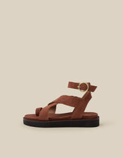 Ivy Toe Strap Crossover Suede Sandals, Tan (TAN), large