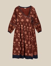 East Zena Hand-Batik Midi Wrap Dress, Brown (BROWN), large