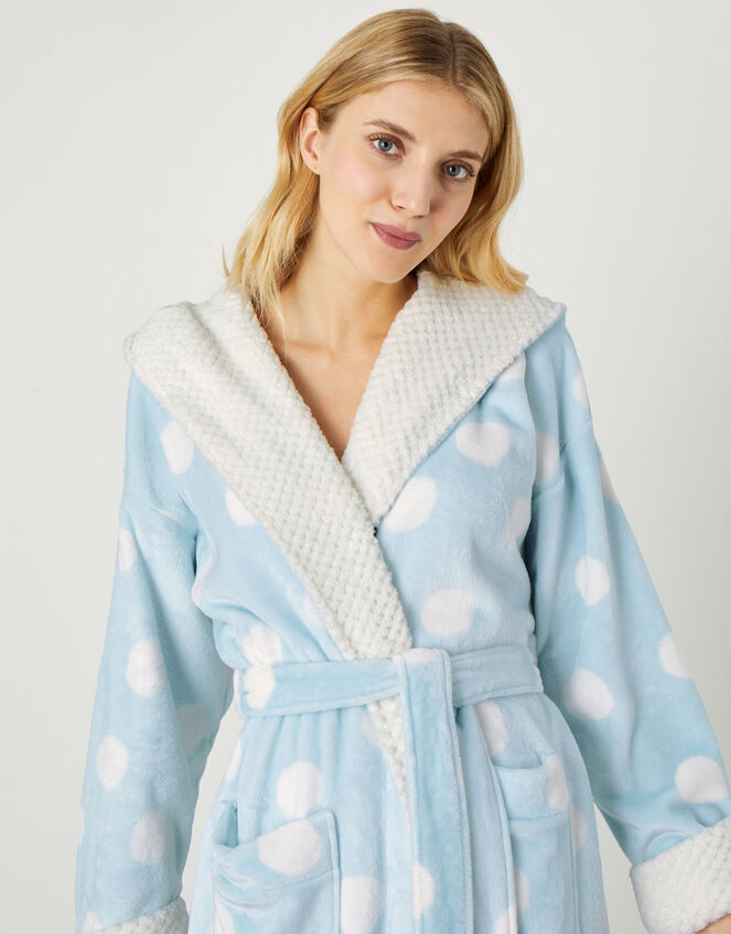 Spot Print Dressing Gown with Hood, Blue (BLUE), large