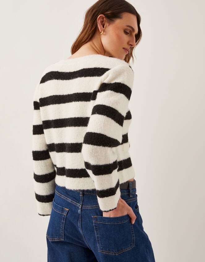 Sam Stripe Fuzzy Cardigan, Ivory (IVORY), large