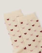 Sparkle Heart Argyle Socks, Cream (CREAM), large