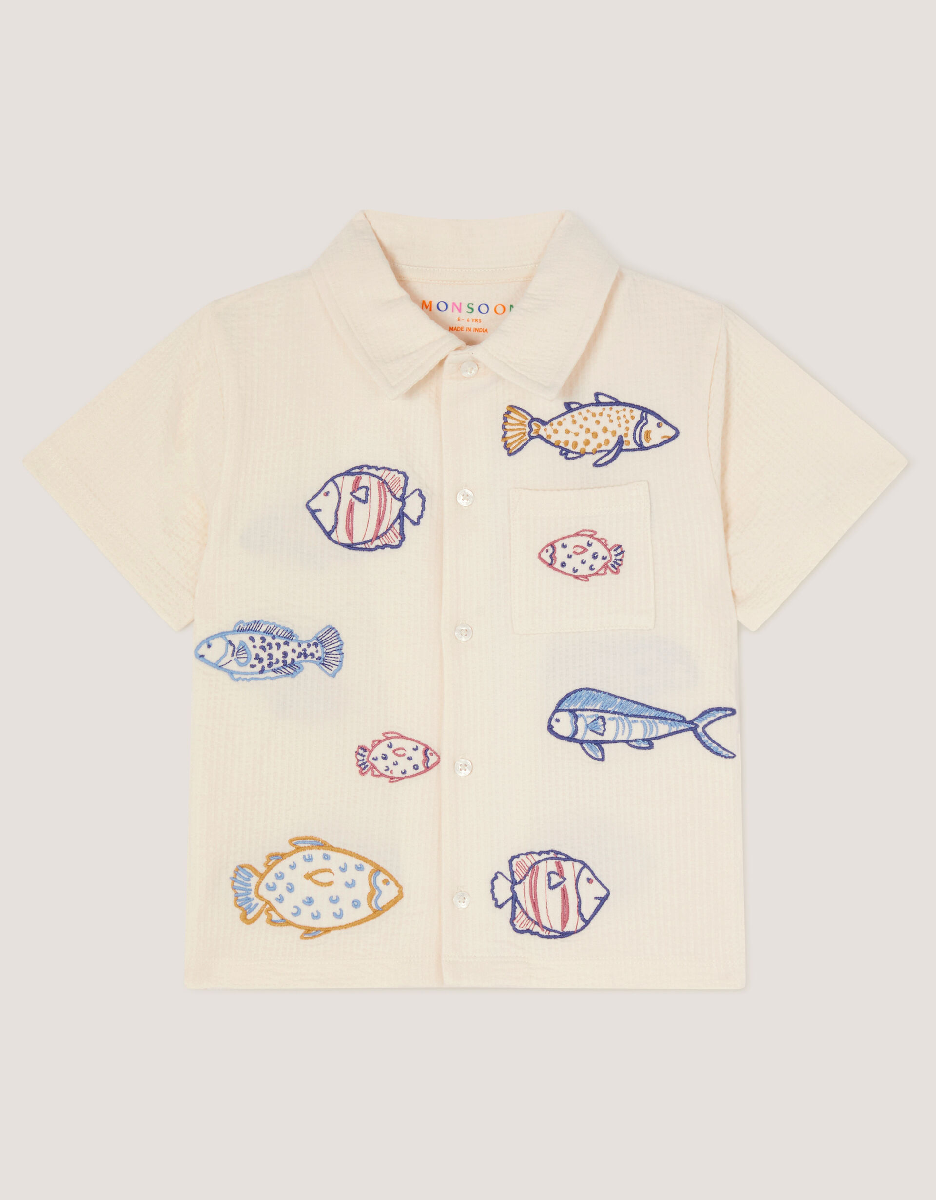 Embroidered Fish Short Sleeve Shirt Ivory | Boys' Tops & T-shirts