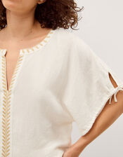 Adela Embroidered Linen Blend Top, Ivory (IVORY), large