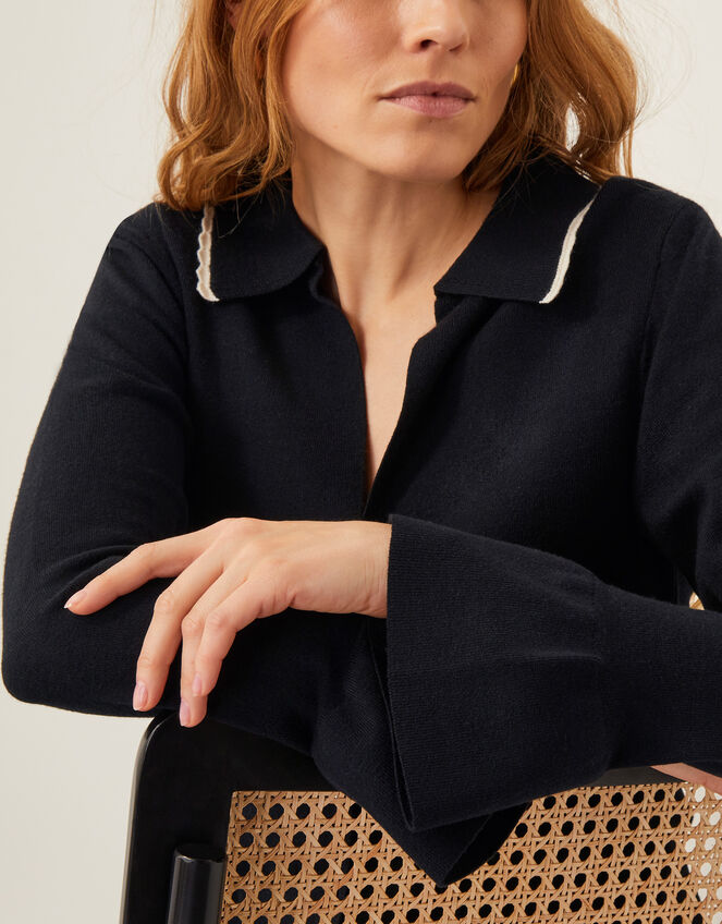 Bray Flute Sleeve Cardigan, Black (BLACK), large