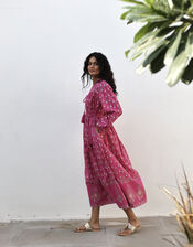 Dilli Grey Fifi Block Print Midi Dress, Pink (MAGENTA), large