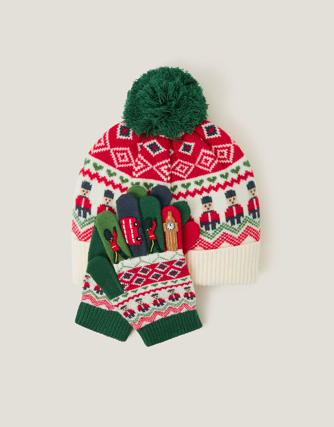 London Novelty Bobble Hat & Gloves Set, Multi (MULTI), large