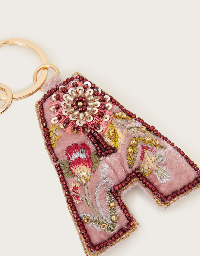 Embellished Floral Initial Keyring, Pink (PINK), large