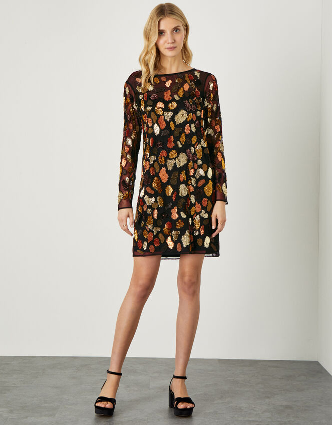 Lynette Animal Sequin Dress in Recycled Polyester, Black (BLACK), large