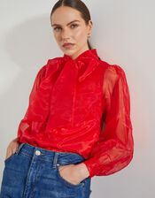 Rosa Organza Pussybow Blouse, Red (RED), large