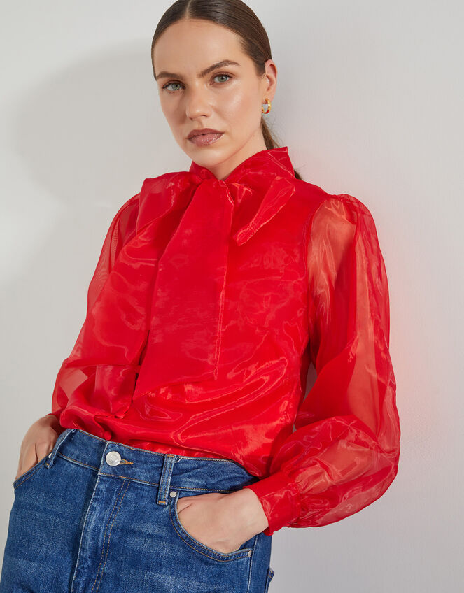Rosa Organza Pussybow Blouse, Red (RED), large