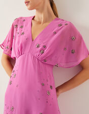 Candice Embellished Flutter Sleeve Midi Dress, Pink (PINK), large