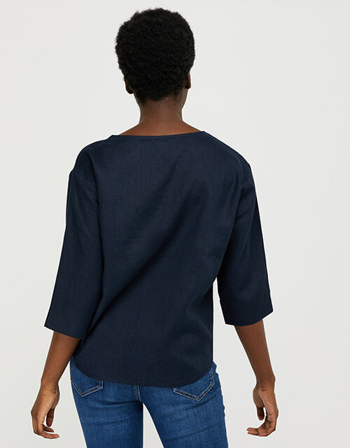 Scarlet Relaxed Blouse In Pure Linen Blue Tops T Shirts Monsoon Uk