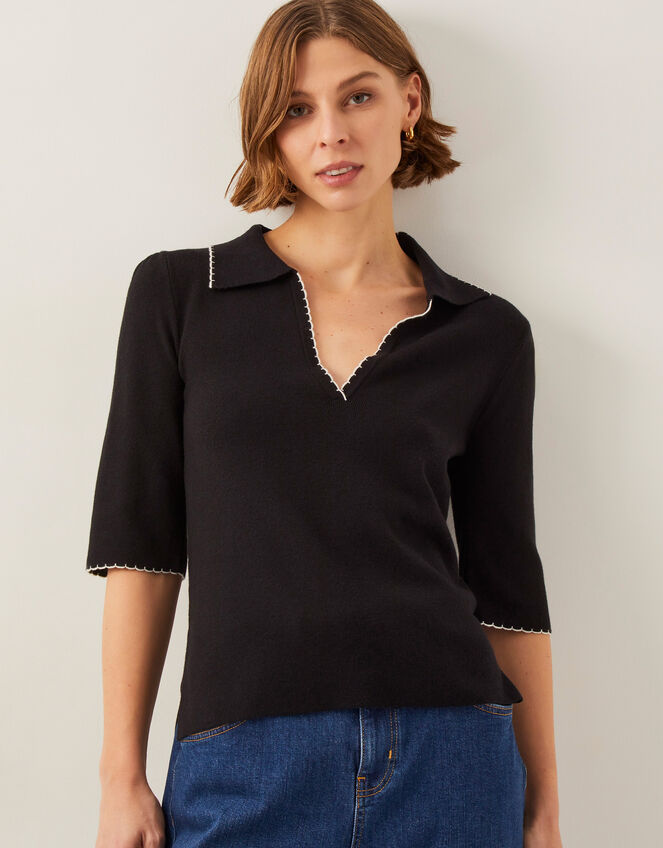 Ciara Short Sleeve Collar Jumper, Black (BLACK), large