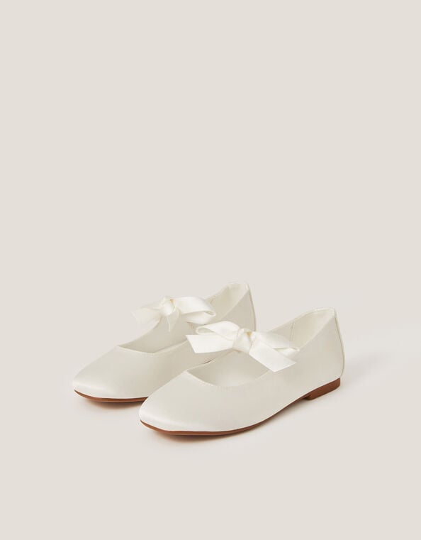 Satin Bow Ballet Flats, Ivory (IVORY), large