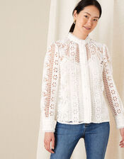 Tracey High Neck Lace Blouse, Ivory (IVORY), large