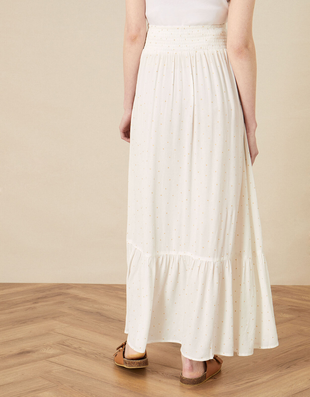 Tiered Foil Print Maxi Skirt White